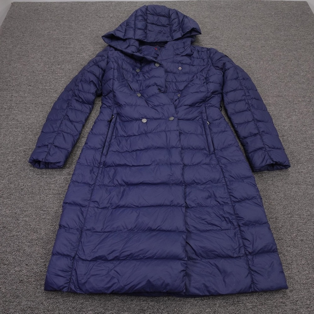 Pajar Coat Womens Large Blue Down Puffer Hooded Quilted Long Winter Snap Warm